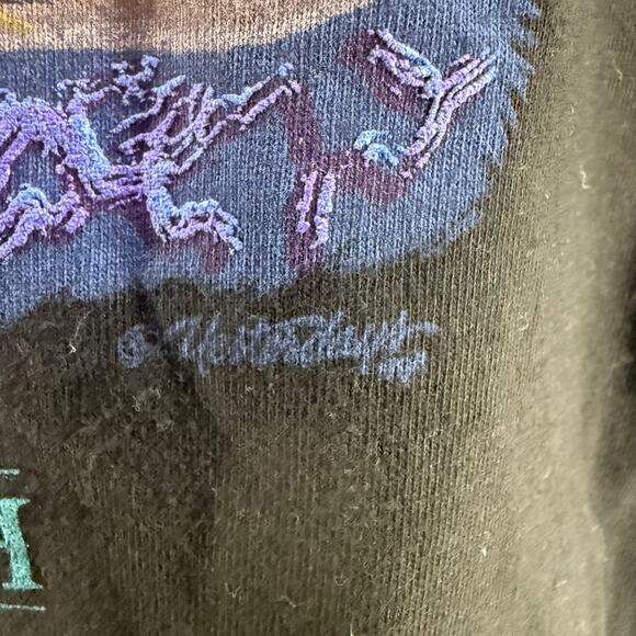 Vintage Rehoboth Beach Puff Paint Gold FishBeefy T Black Crewneck Short Sleeve - Picture 3 of 5